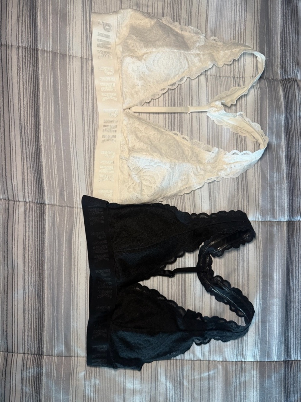 PINK Victoria's Secret Lace Bralettes - White & Black (2-Pack)